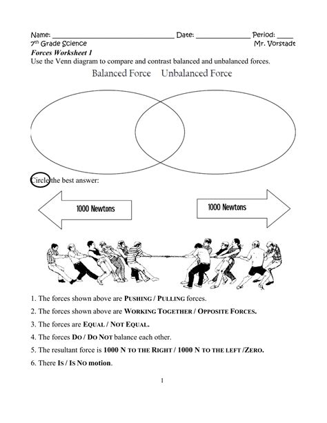 force and motion review worksheet answers
